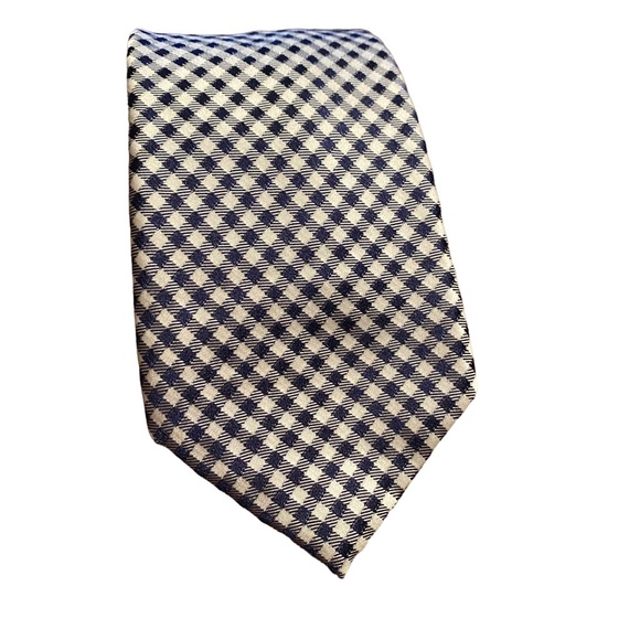 MICHAEL Michael Kors 100% Silk Tie Blue and White Checkered Patterned - Picture 8 of 8